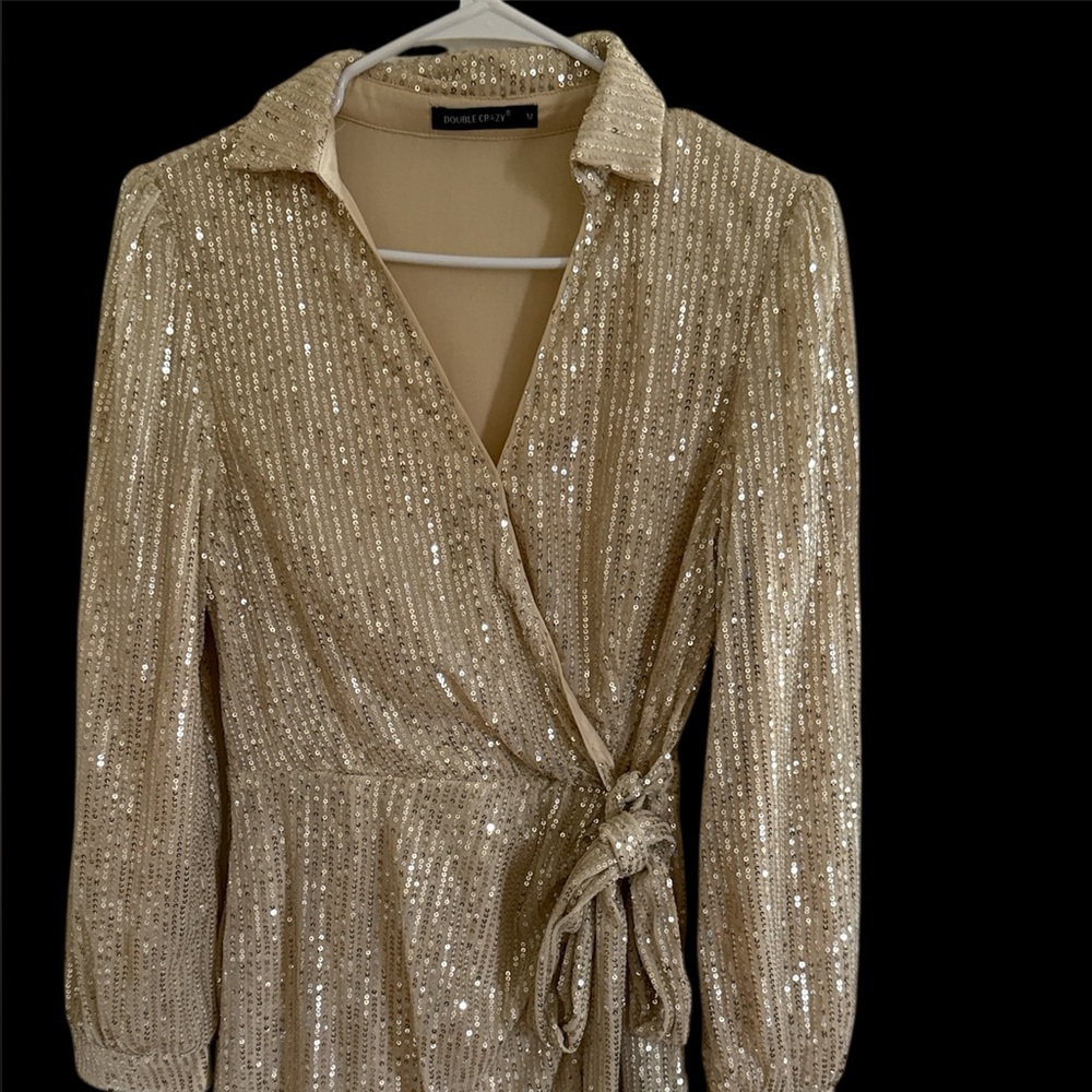 Double D Designs Gold Sequin Long Sleeve Dress